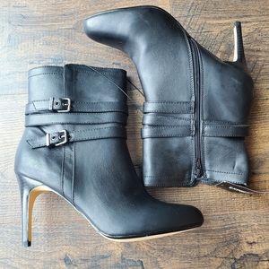 Express heeled ankle bootie with buckles